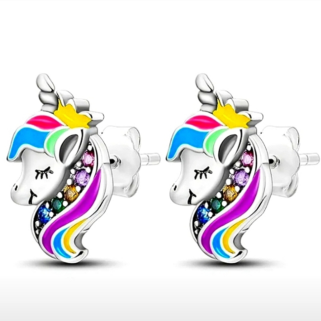S925 Solid Sterling Silver Unicorn Stud Earrings